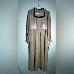Rare Vintage Amish Cottagecore Handmade Dress Back Zip Tan Pink Size M See Notes